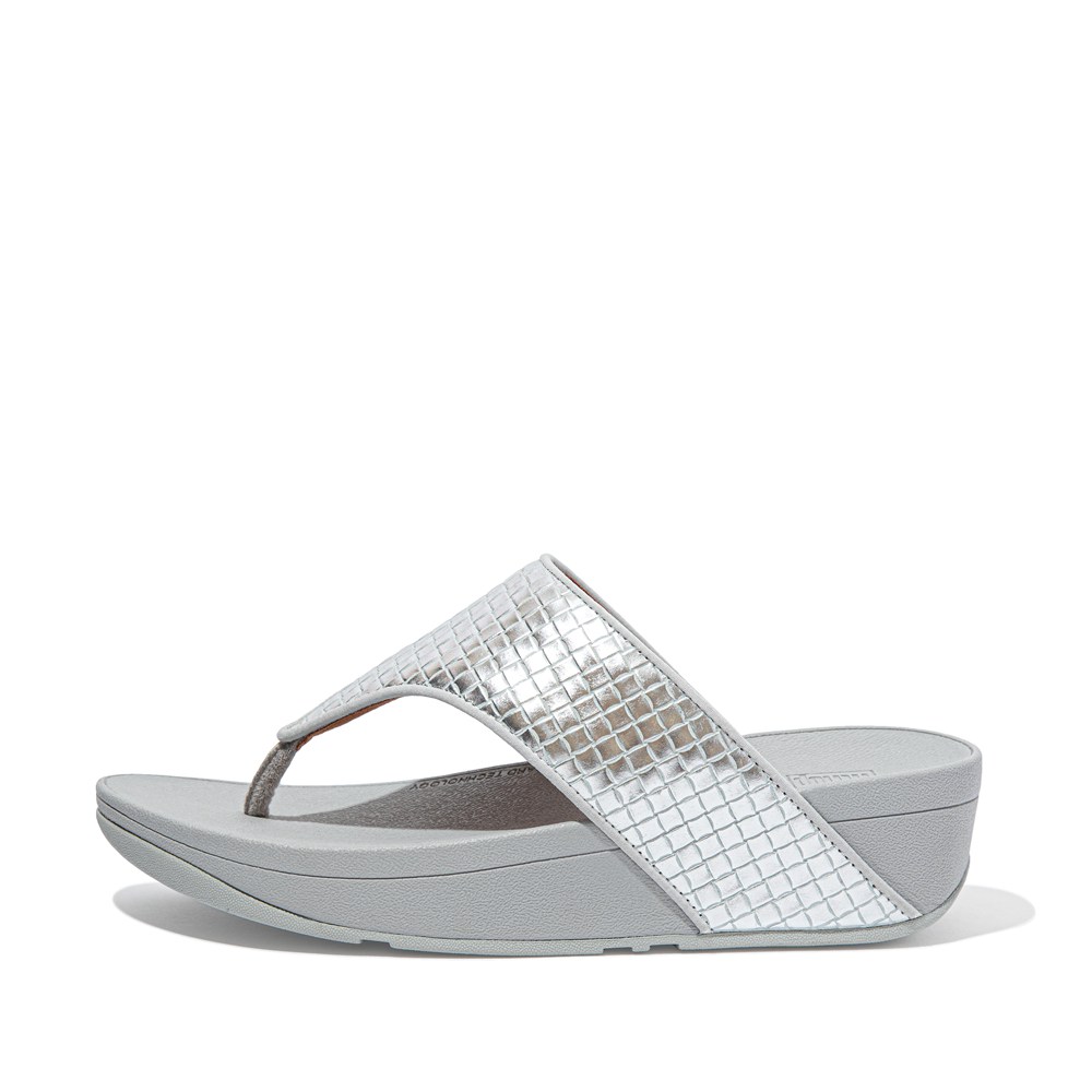 Fitflop Womens Sandals - Olive Metallic Leather Toe-post - Silver - 081-SMUTGB